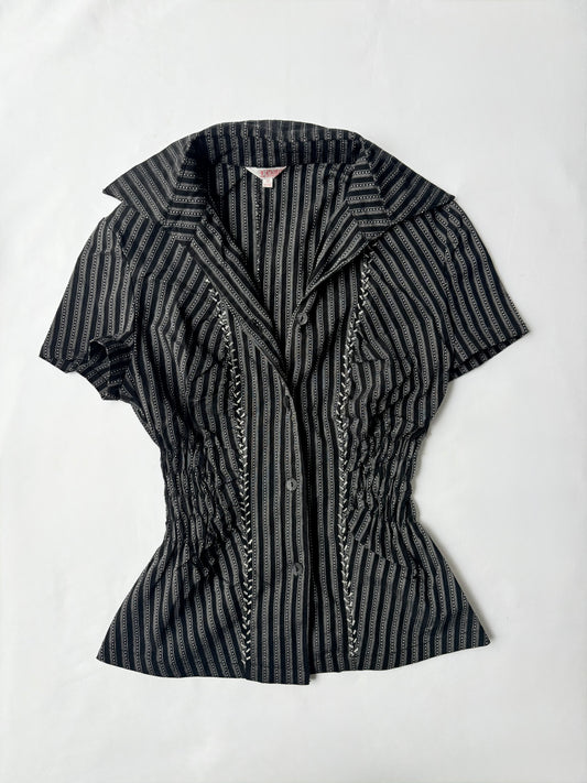 00’s Beaded black cinched shirt | Size 8-10