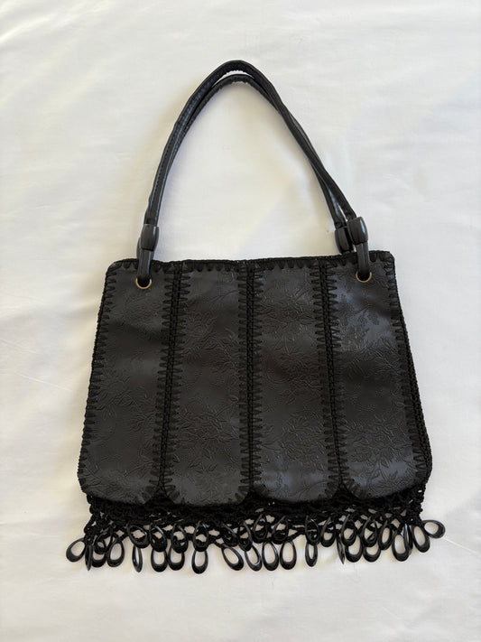 Black crochet floral bag