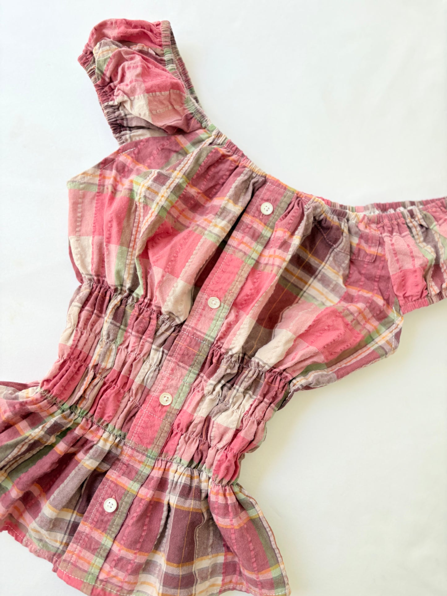 00’s Pink milkmaid plaid top | Size 10-12
