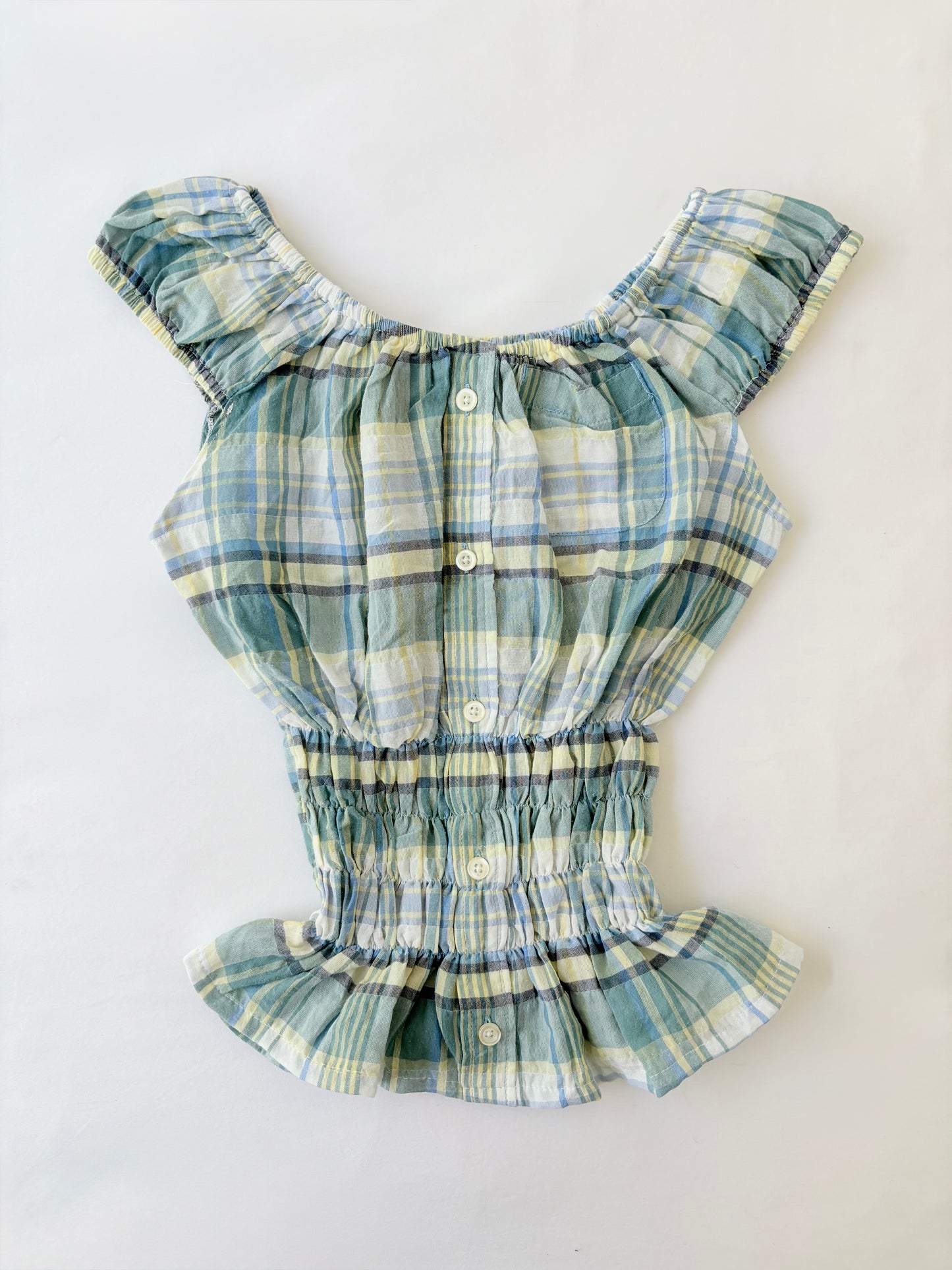 00’s Blue milkmaid plaid top | Size 10