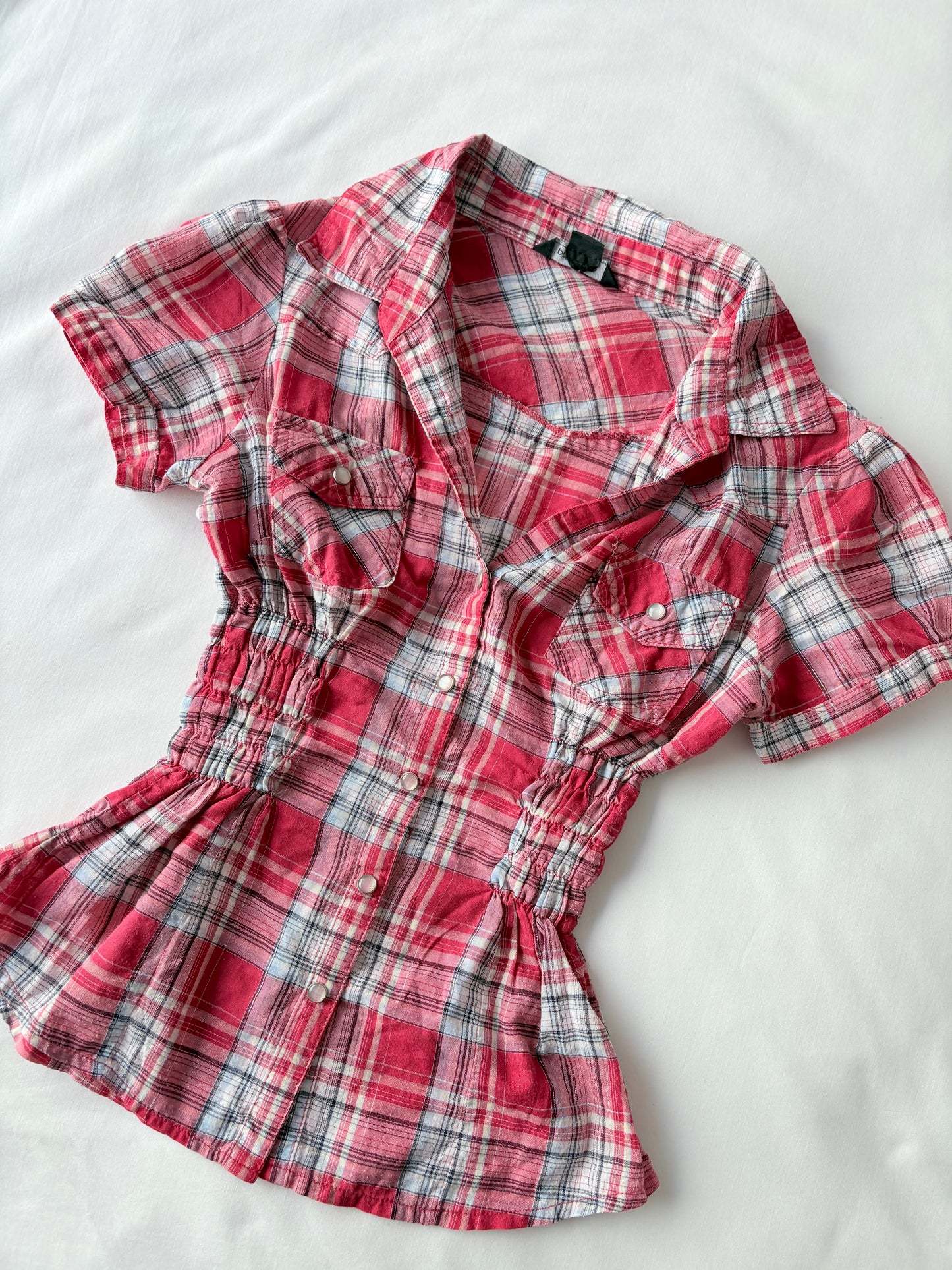 00’s Pink plaid cinched shirt | Size 8