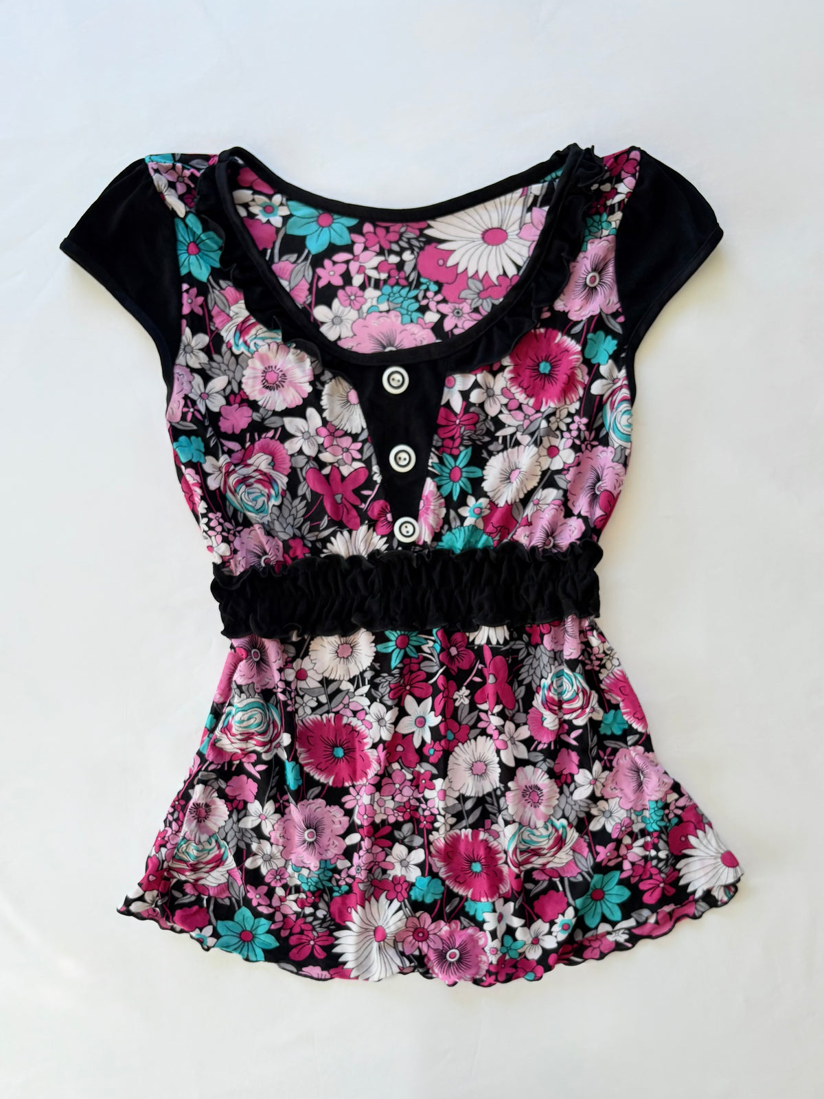 00’s Japanese babydoll floral top | Size 8-10