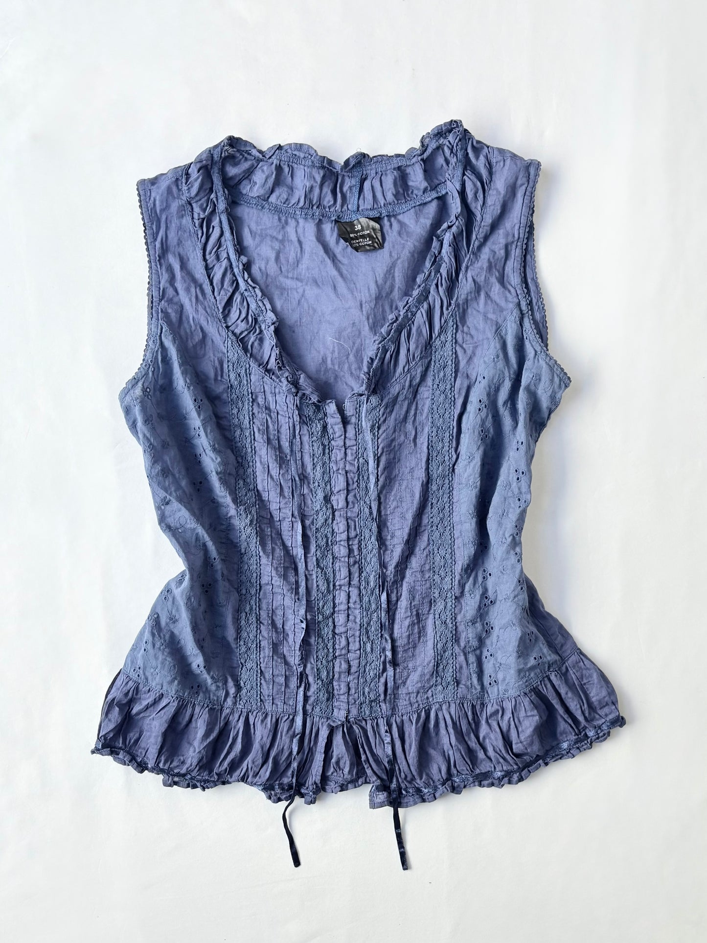 00’s Blue embroidered clasp front top | Size 12