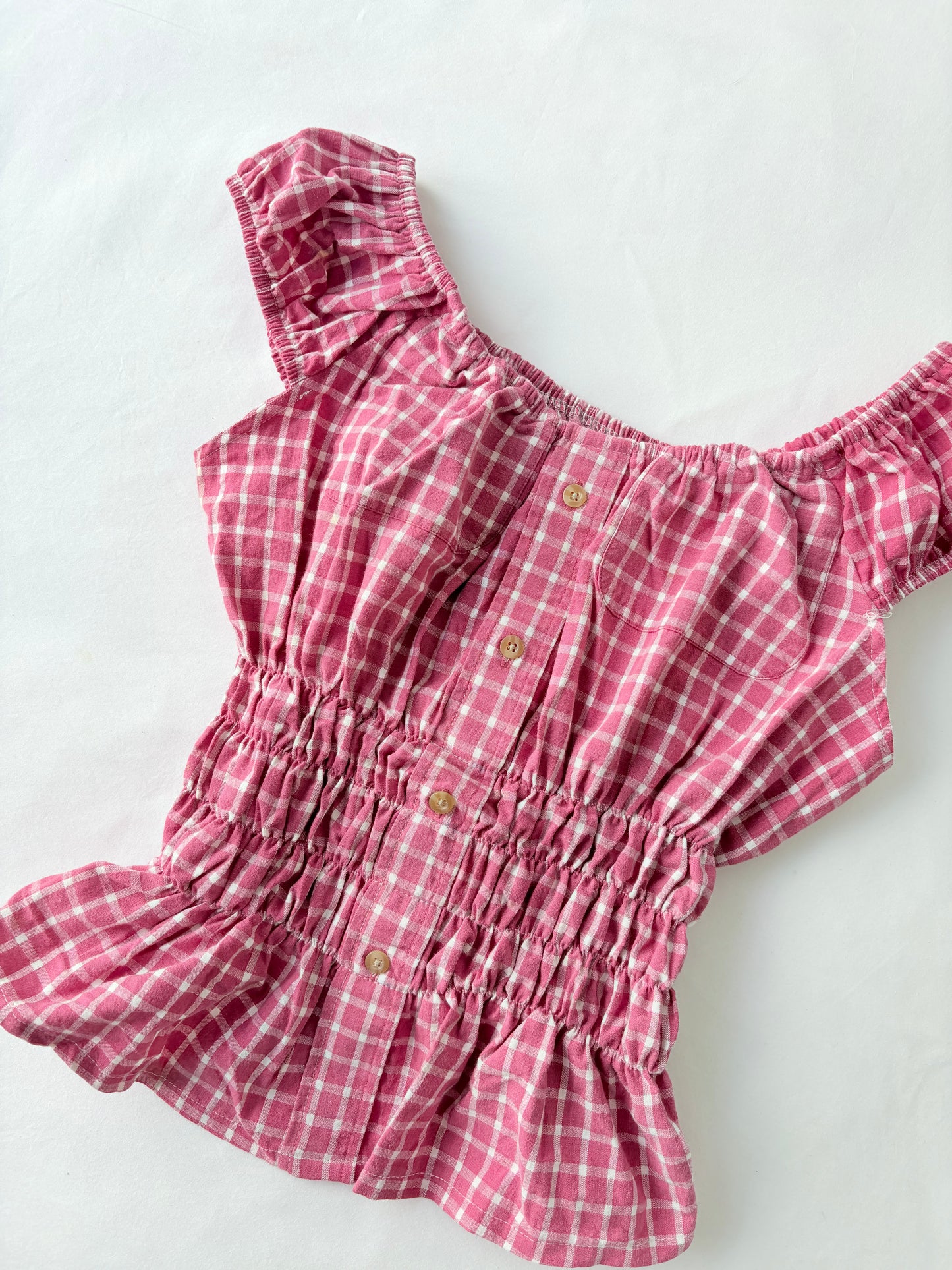 00’s Pink plaid milkmaid top | Size 12-14