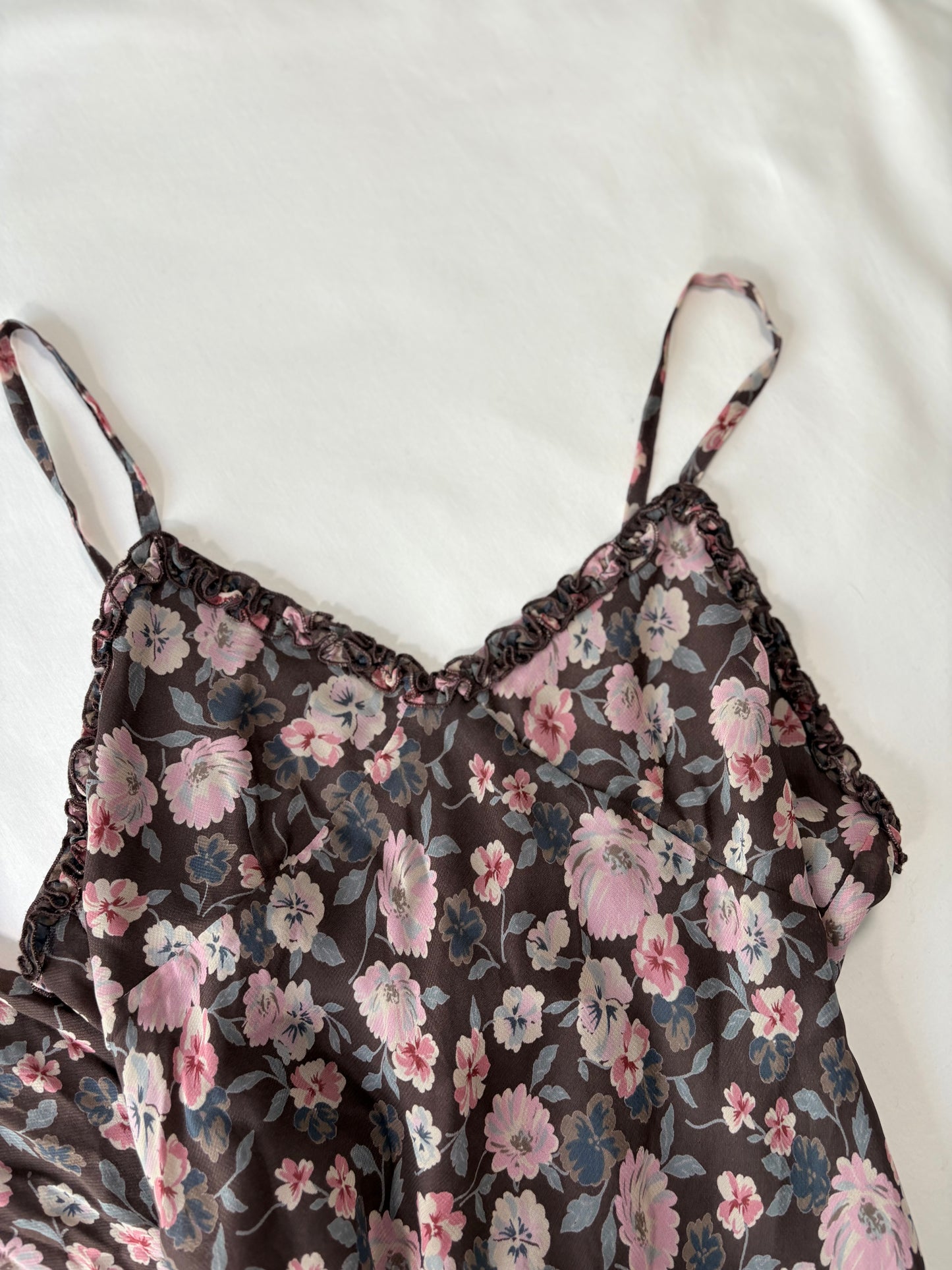 00’s Brown floral midi dress | Size 6-8