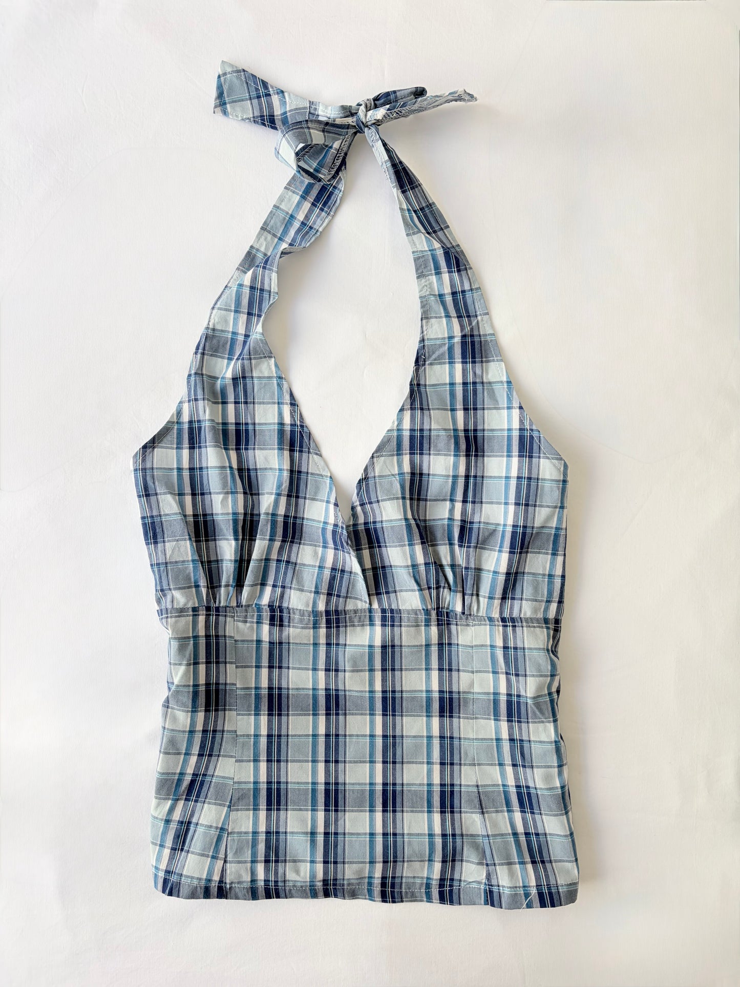 00’s Blue plaid halter tank | Size 12