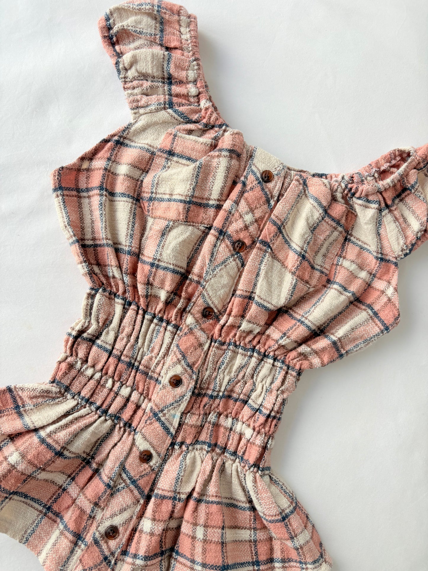 00’s Peach milkmaid plaid top | Size 10-12