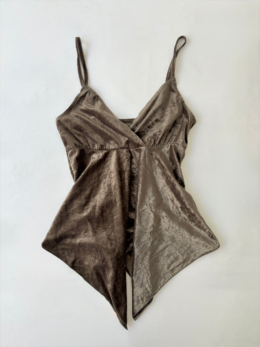 00’s Velour green asymmetrical cami | Size 10