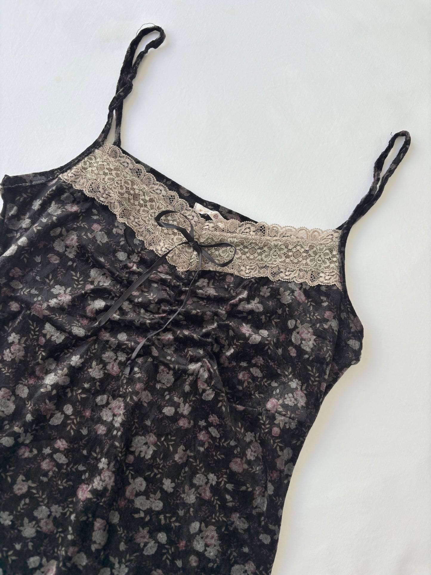 00’s Velour floral gathered cami | Size 12