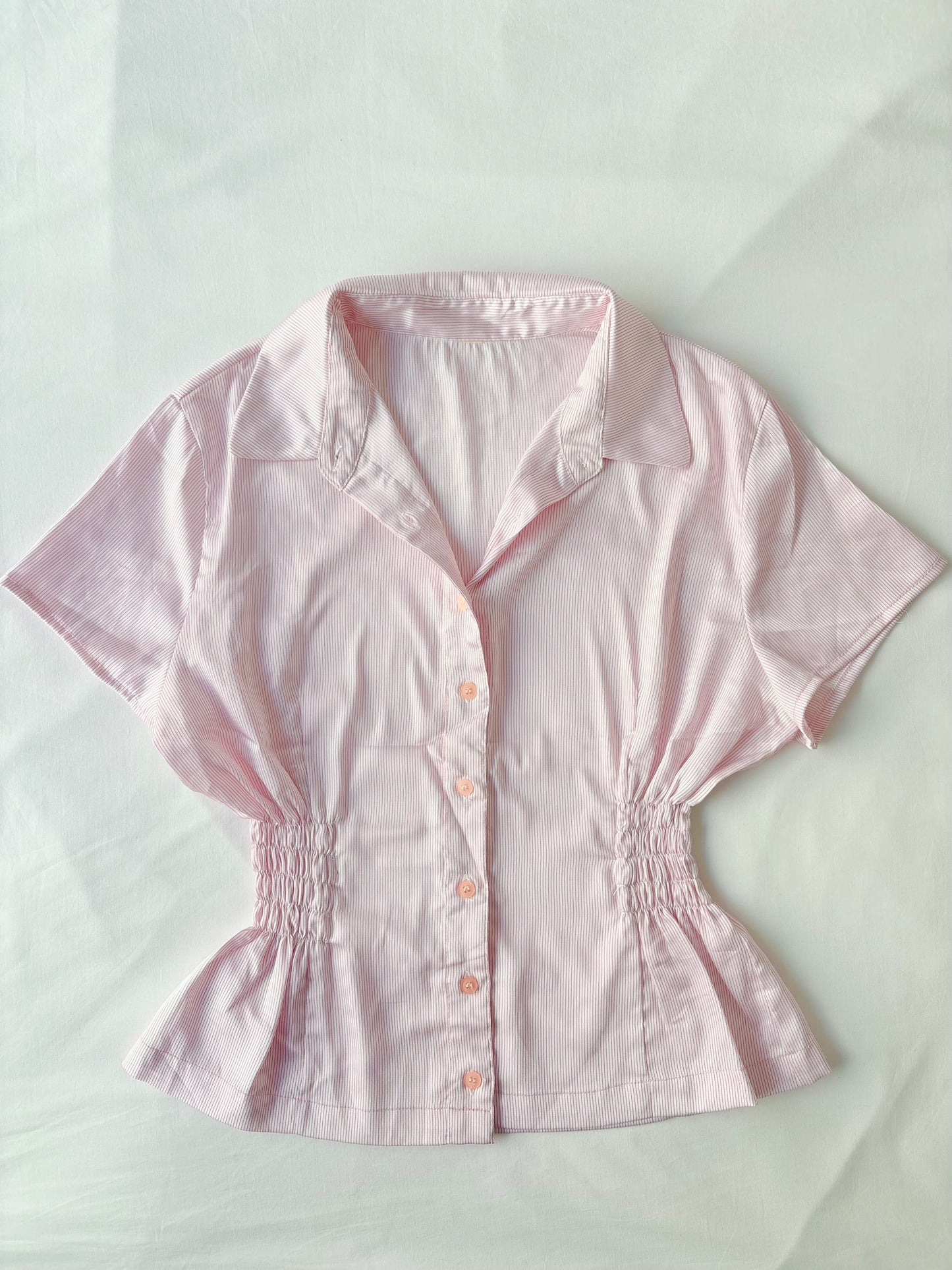 00’s Pink pinstripe cinched shirt | Size 14-16