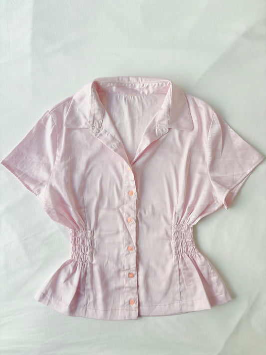 00’s Pink pinstripe cinched shirt | Size 14-16