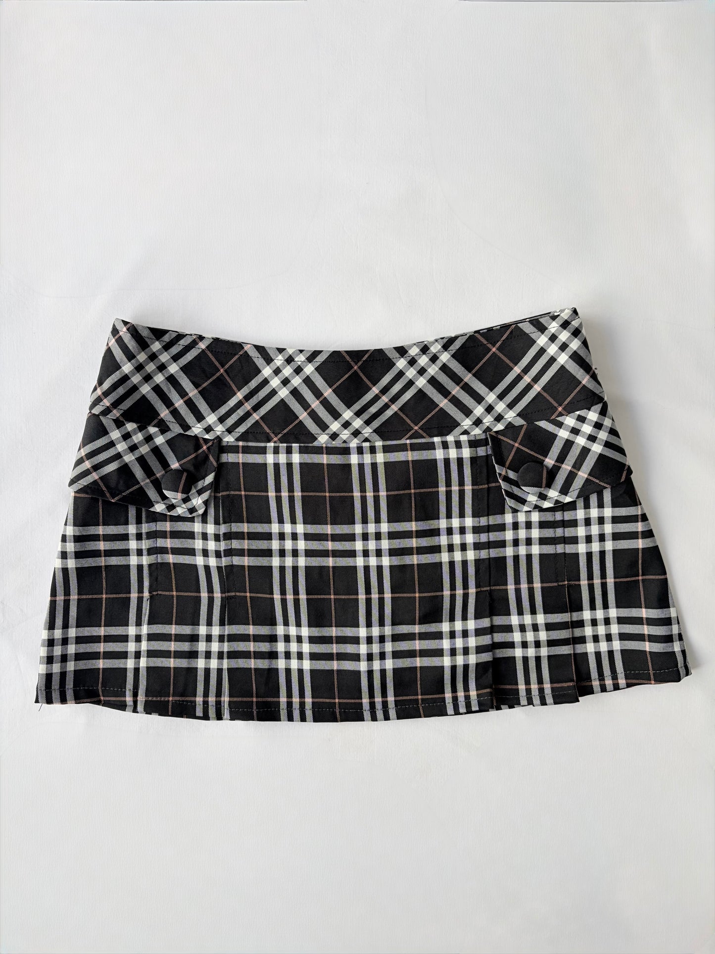 00’s Plaid button mini skirt | Size 8
