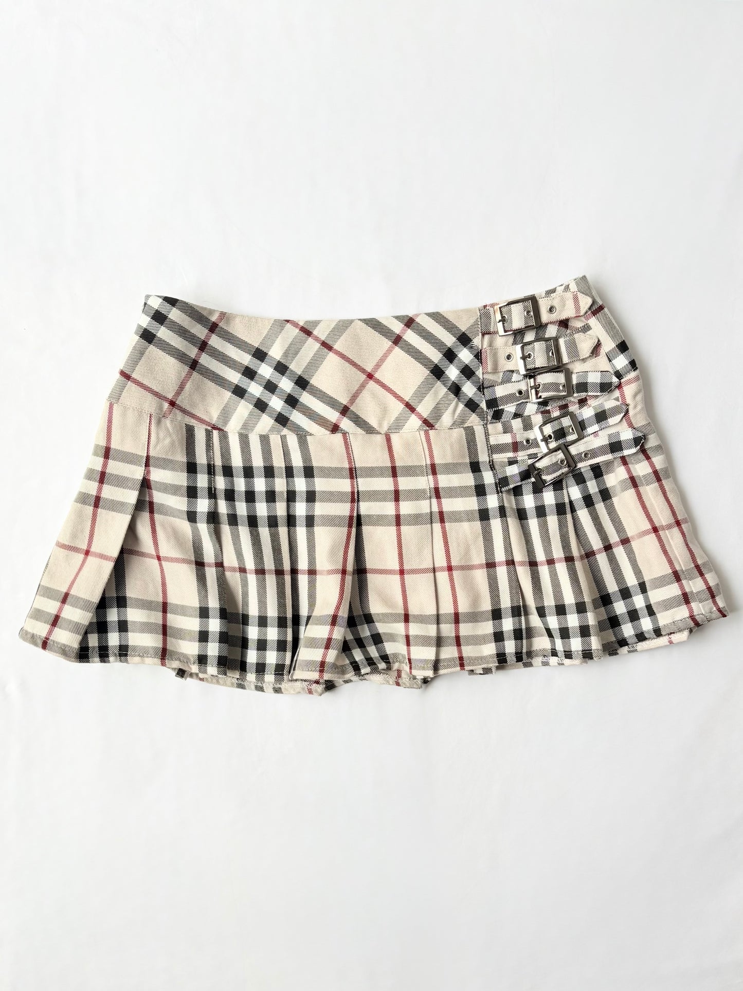 00’s Cream plaid buckle mini skirt | Size 8