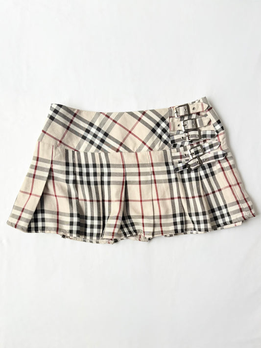 00’s Cream plaid buckle mini skirt | Size 8