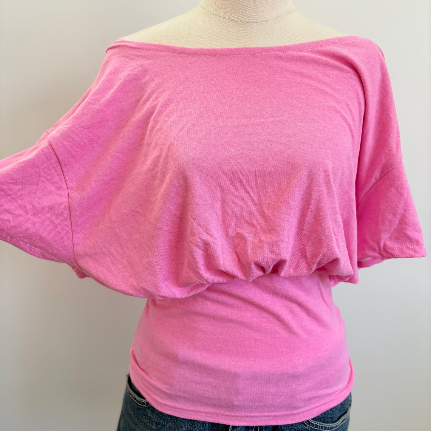 00’s Reworked off the shoulder pink top | Size 8