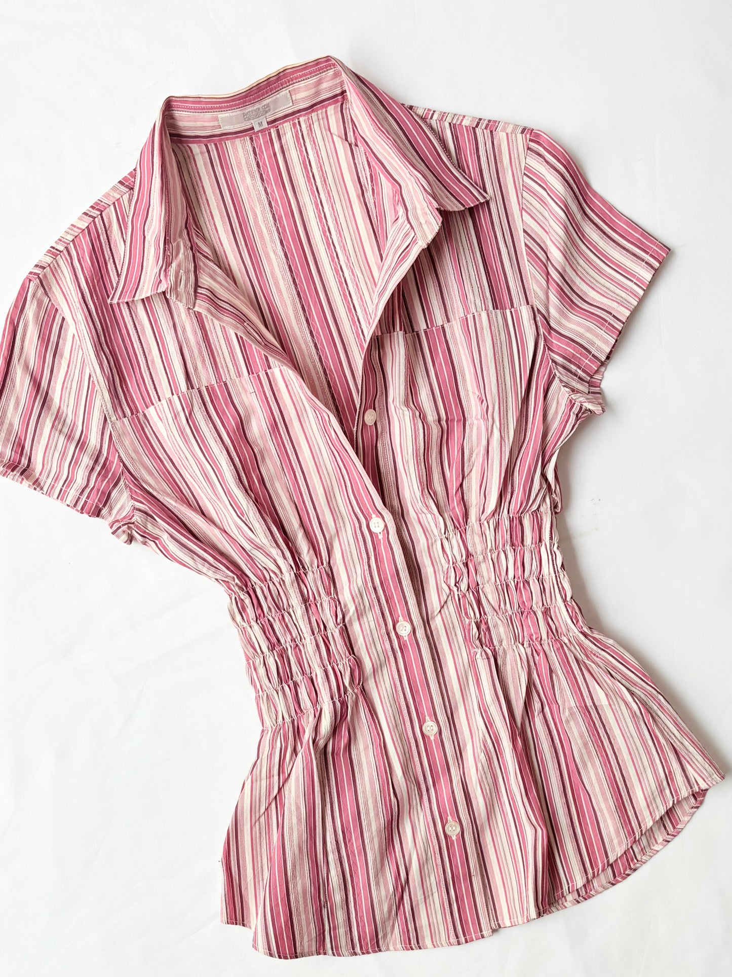 00’s Pink striped cinched shirt | Size 6-8