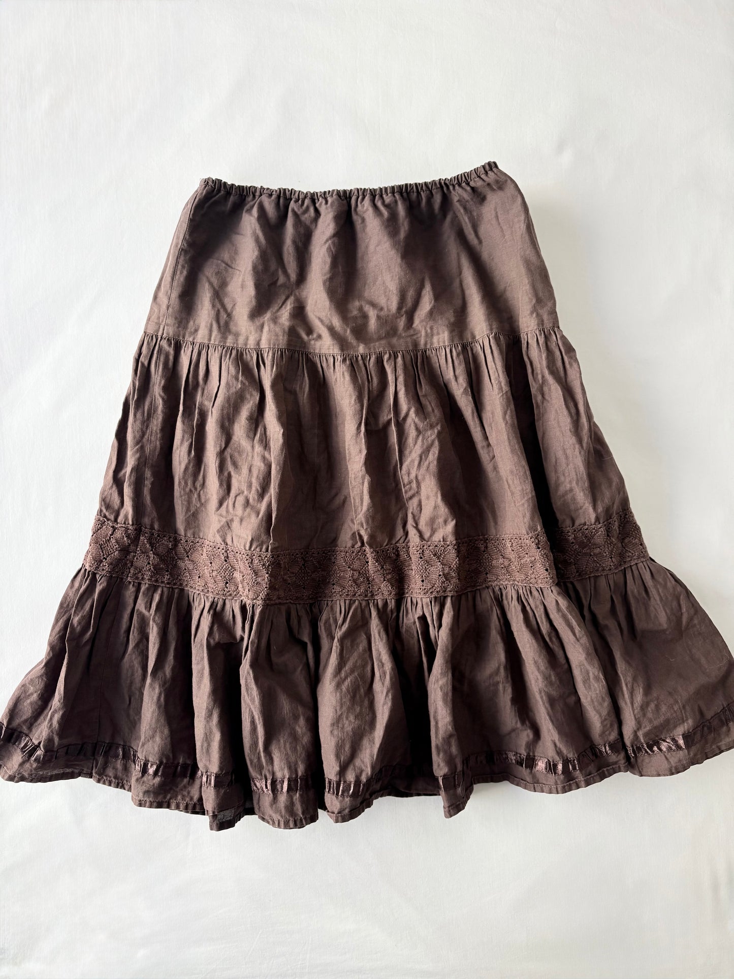 00’s Tiered chocolate midi skirt | Size 6