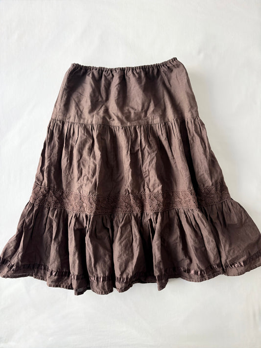 00’s Tiered chocolate midi skirt | Size 6