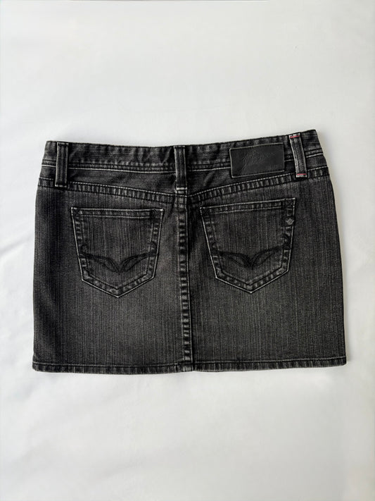 00’s Embroidered denim grey mini skirt | Size 10