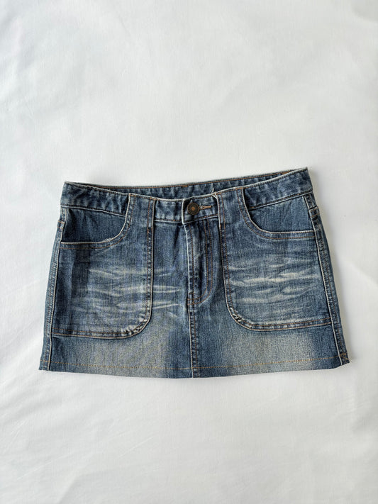 00’s Denim pocket mini skirt | Size 8