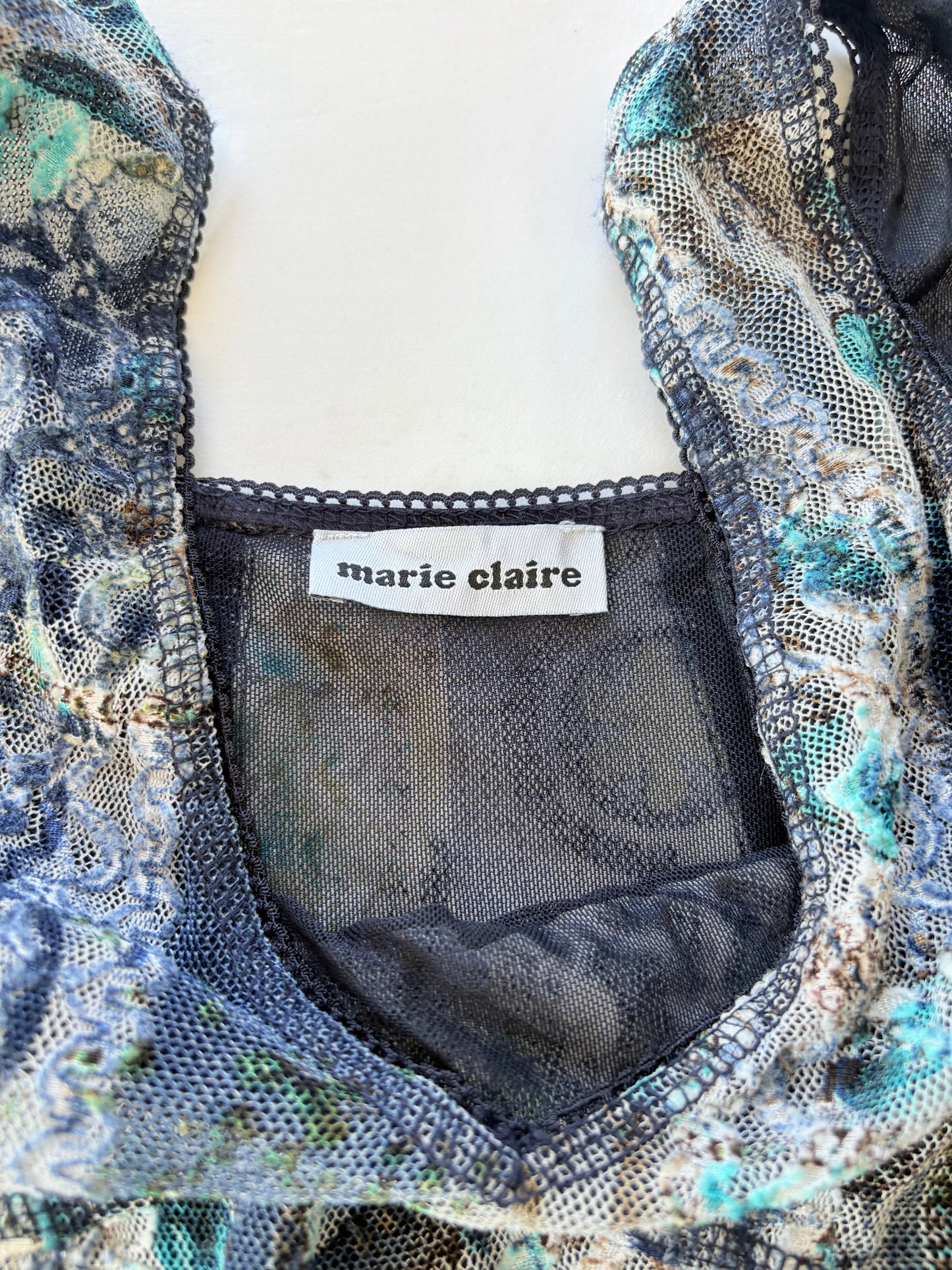 00’s Marie Claire blue lace top | Size 12-14