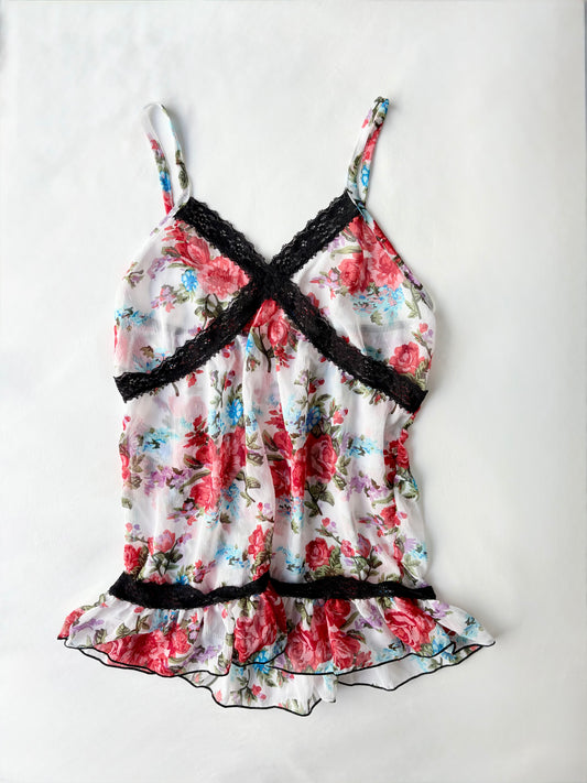 00’s Lace trim floral cami | Size 10-12