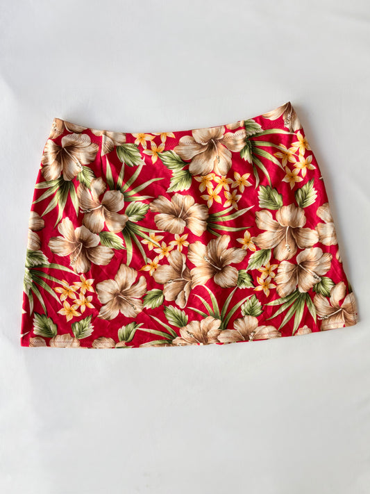 00’s Red hibiscus mini skirt | Size 8