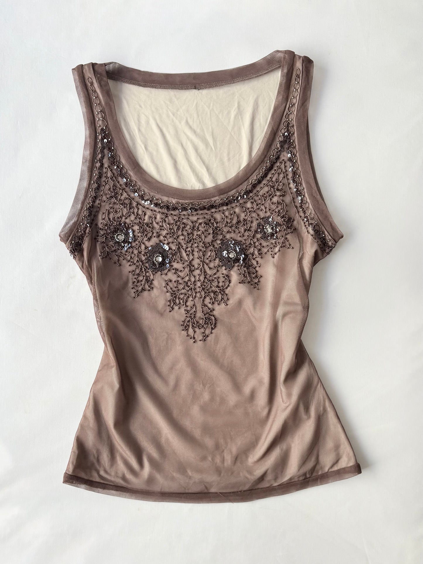 00’s Japanese beaded brown top | Size 10