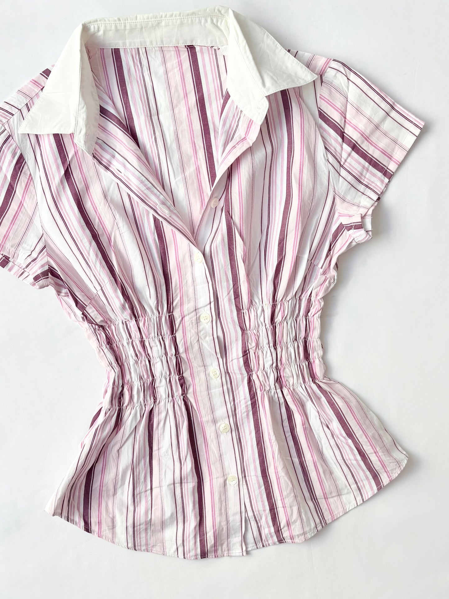 00’s Pink striped cinched shirt | Size 8-10