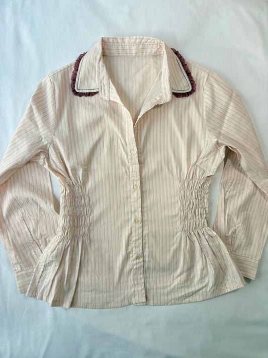00’s Ribbon long sleeve cinched shirt | Size 12-14