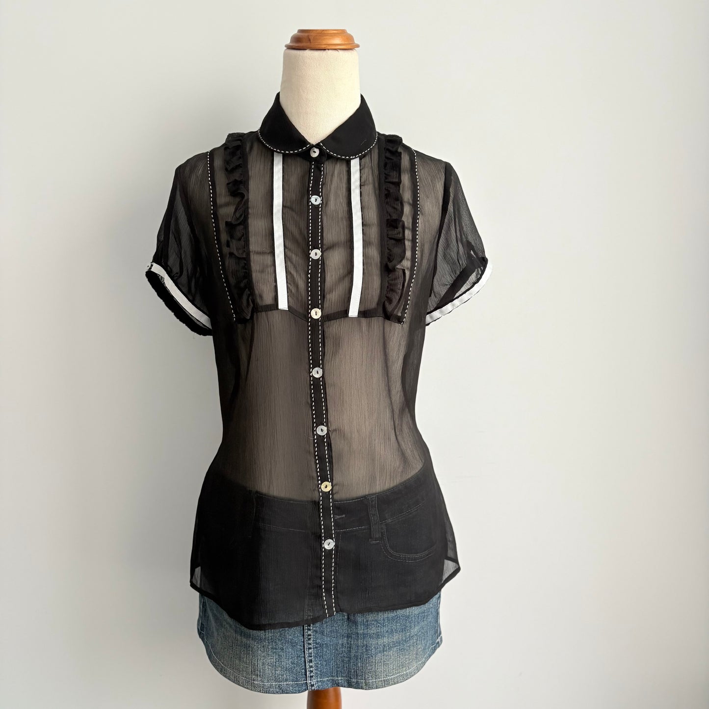 00’s Portmans sheer collared top | Size 10