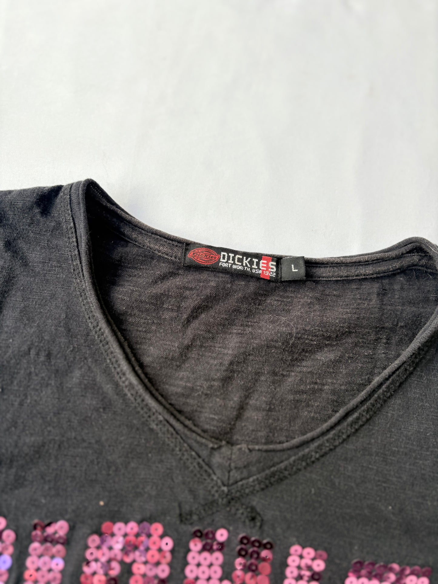 00’s Dickies sequin distressed tee | Size large