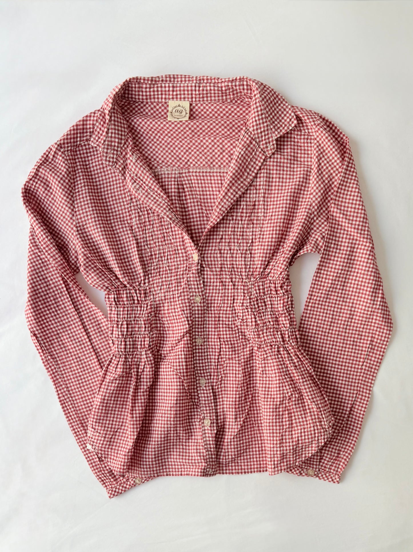 00’s Gingham red cotton cinched shirt | Size 10