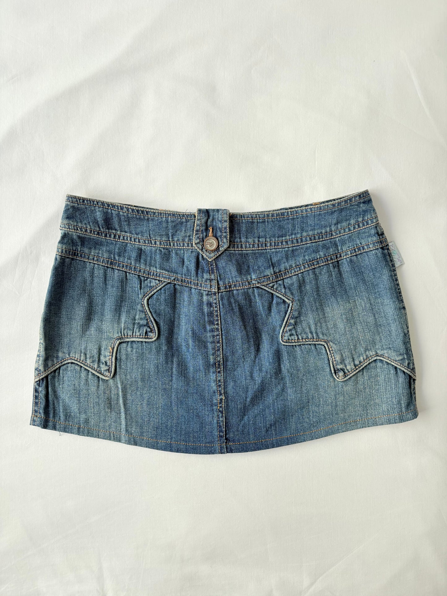 00’s Crochet flower denim skirt | Size 8