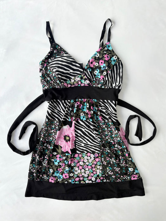 00’s Tie floral mini dress | Size small