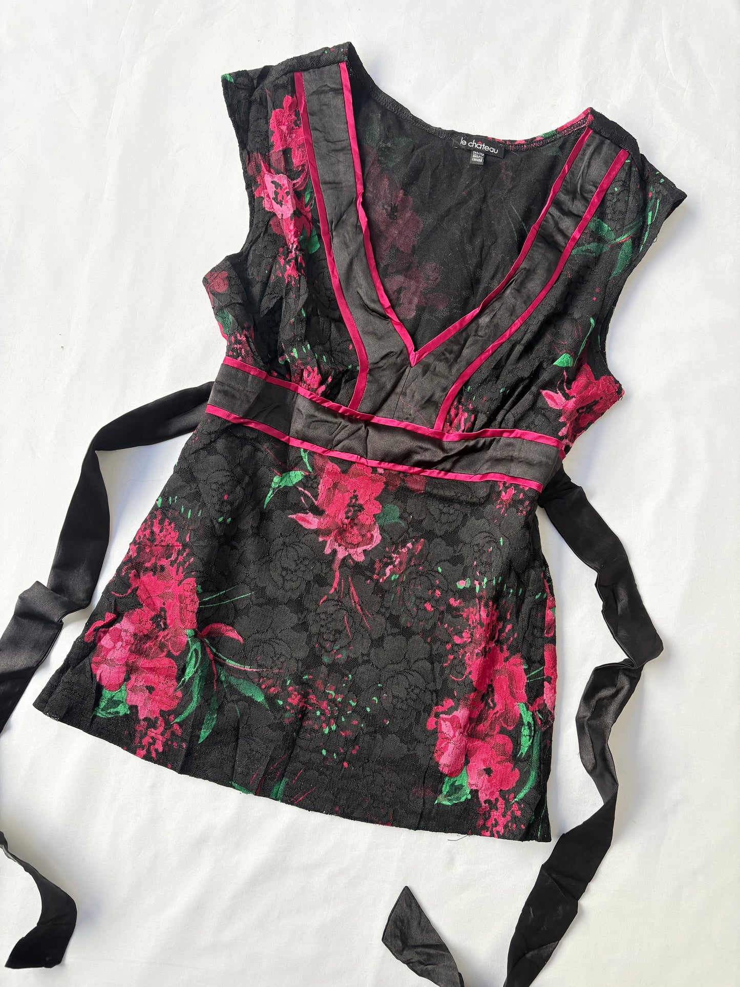 00’s Le Chateau floral tie top | Size XS