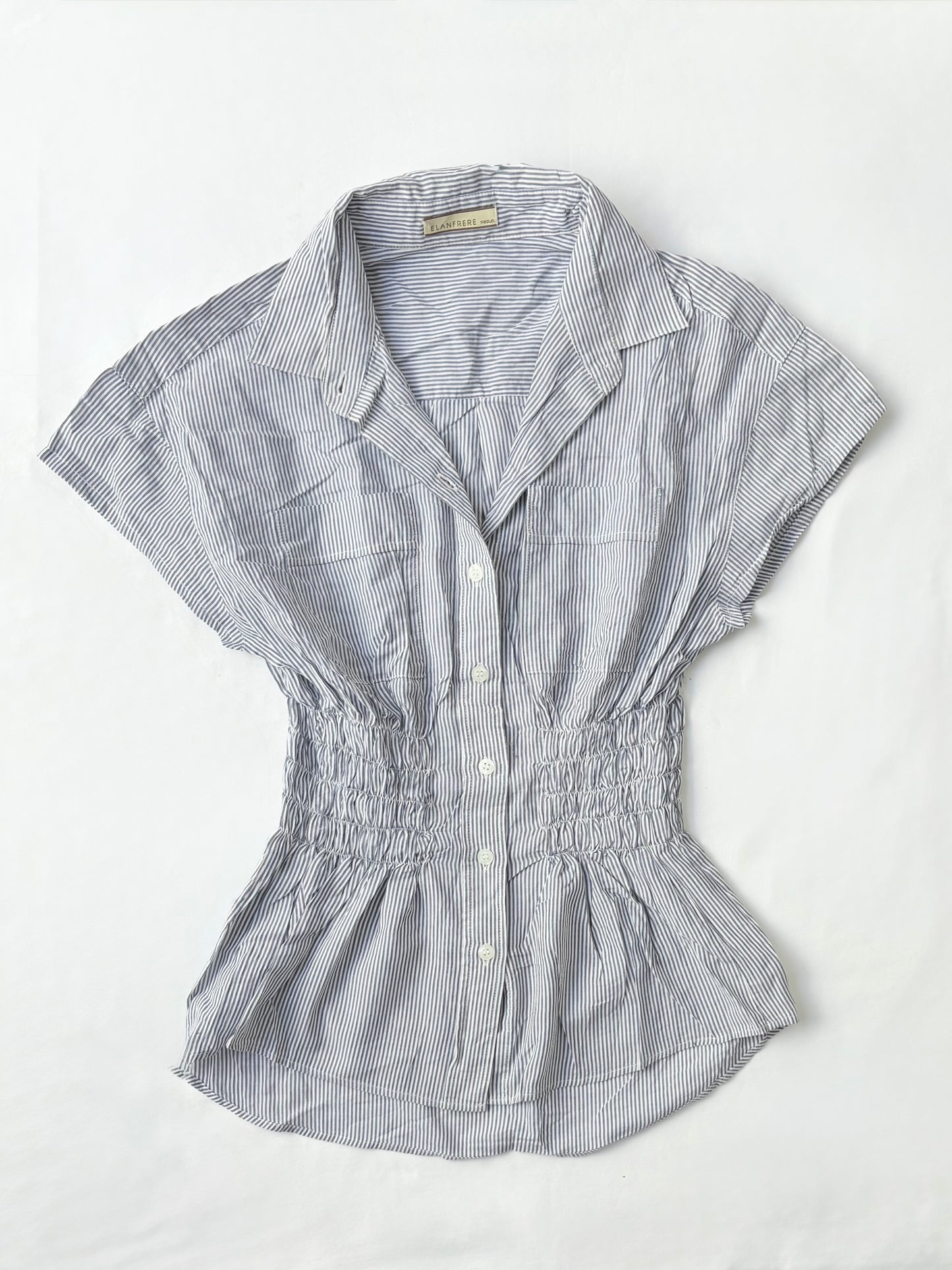 00’s Blue striped cinched shirt | Size 8-10