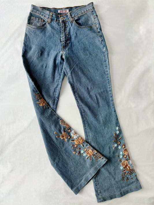 00’s Floral flared embroidered jeans | Size 8