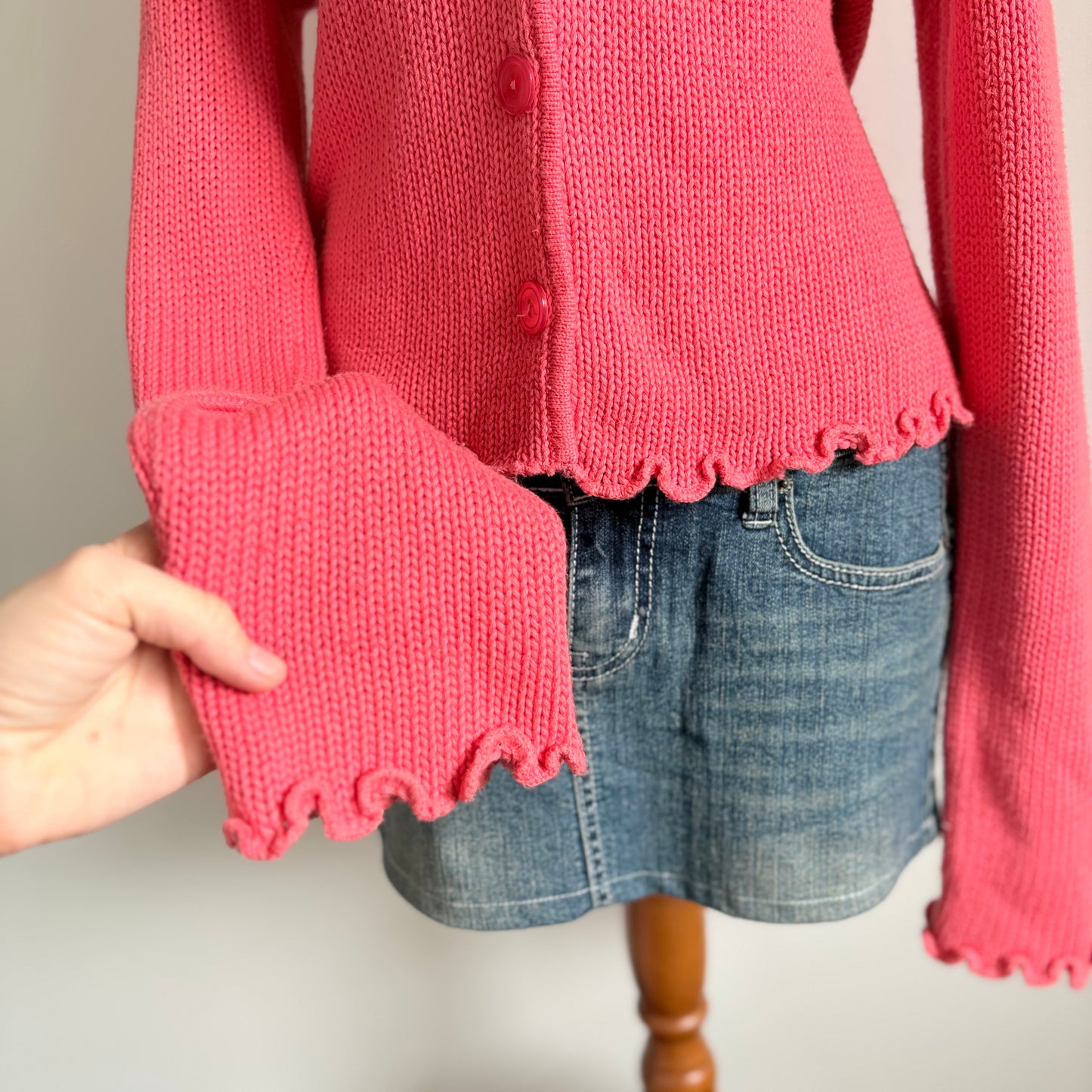00’s Coral lettuce hem cardigan | Size large
