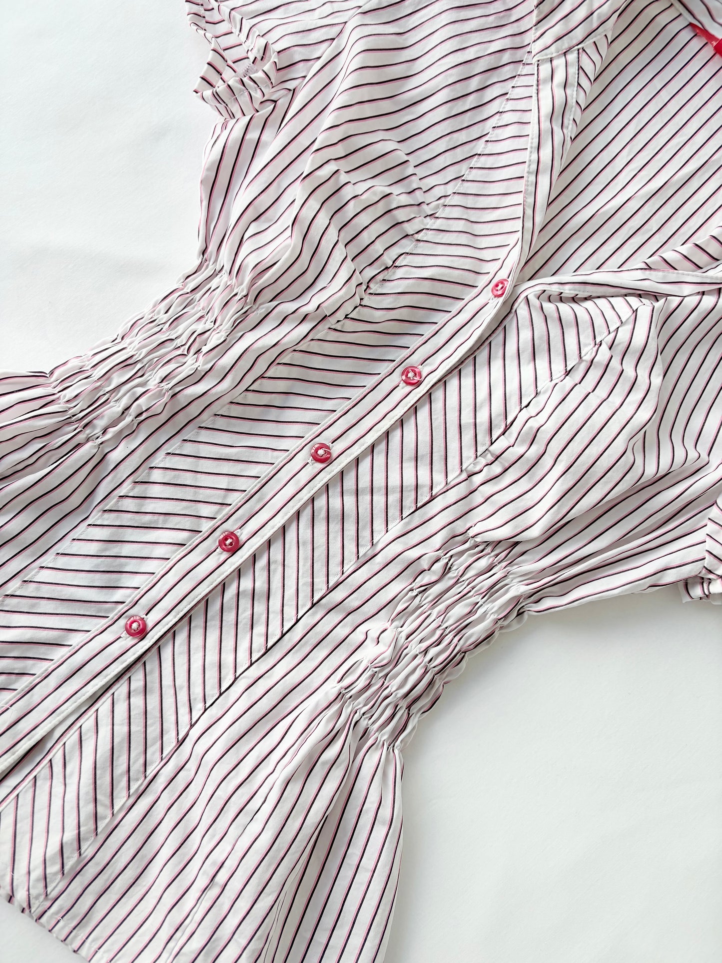 00’s Pink cinched striped shirt | Size 8-10