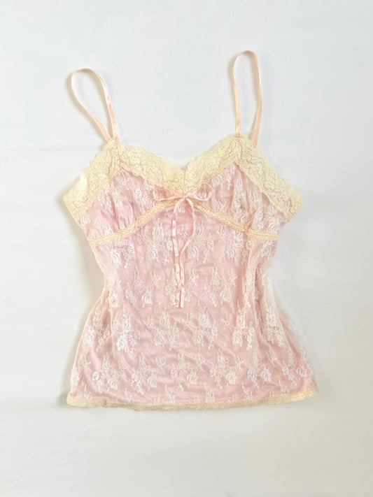 00’s Galcier baby pink lace top | Size 8