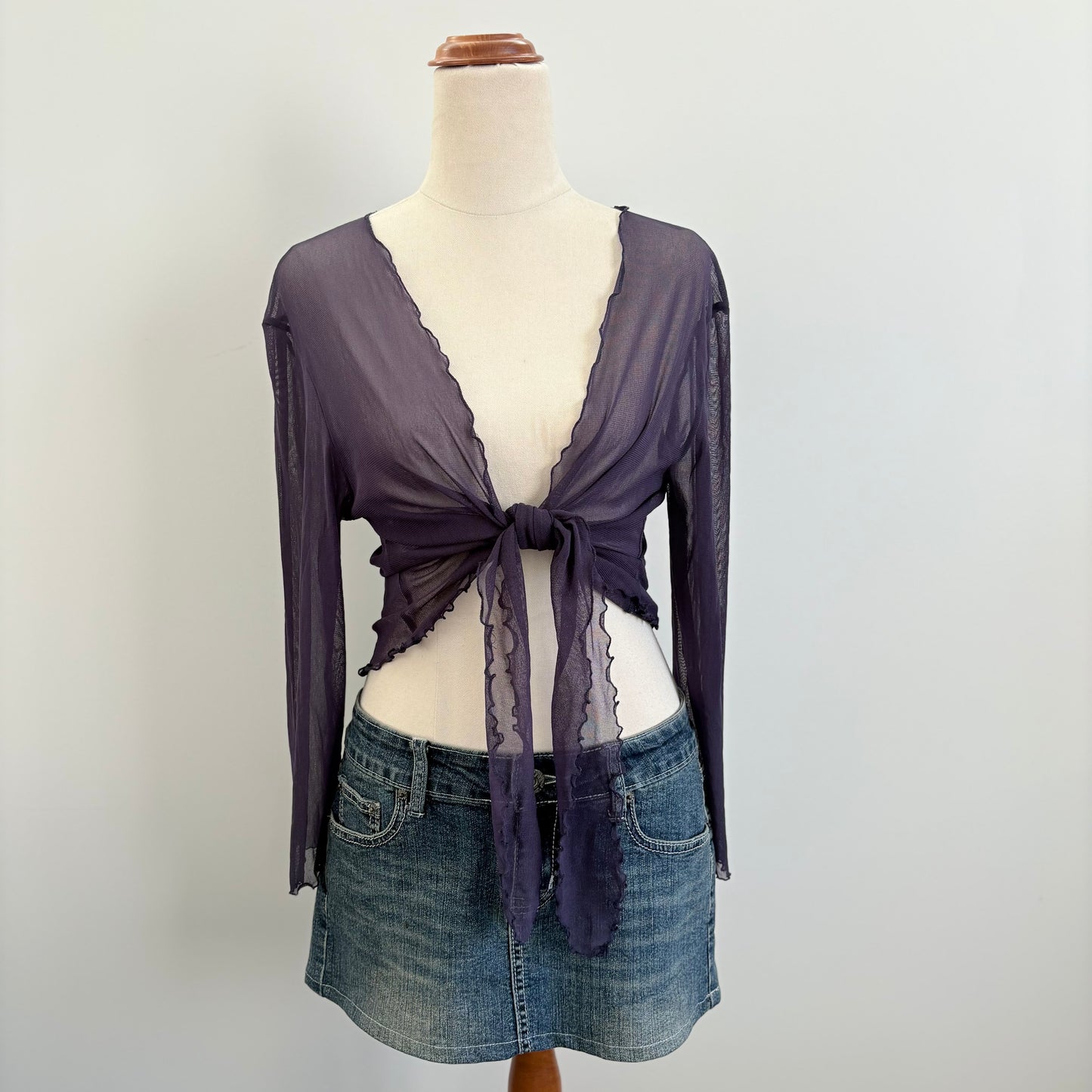 00’s Lettuce hem purple tie top | Size 8-12