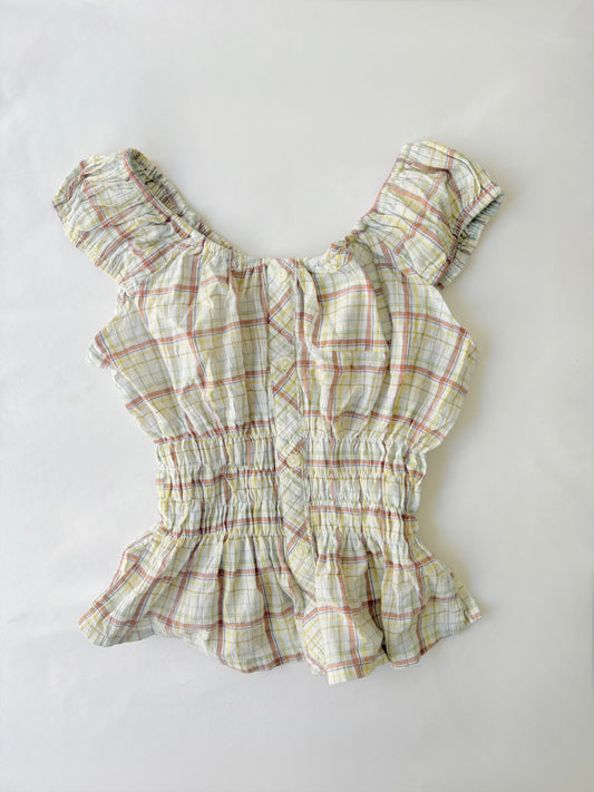 00’s Milkmaid plaid yellow top | Size 12-14