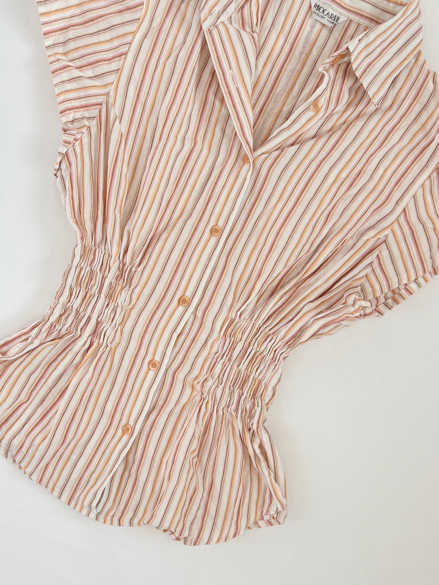 00’s Mocarle orange cinched striped shirt | Size 8