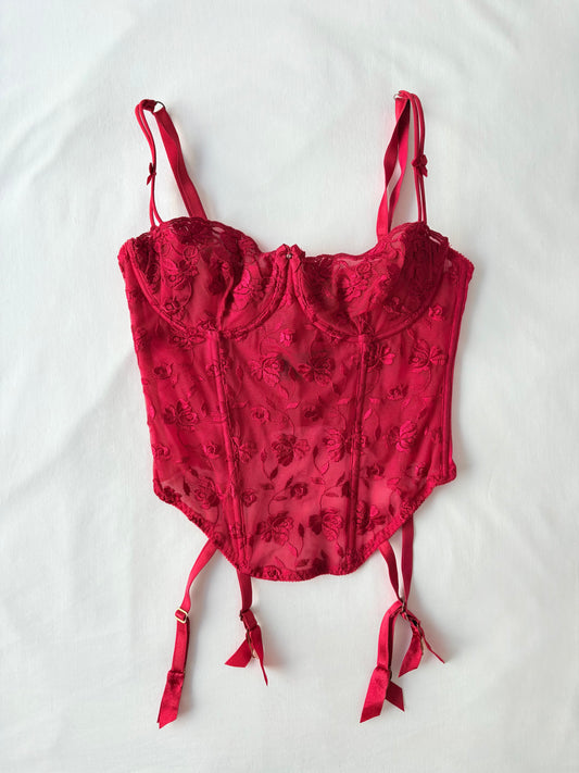 90’s Ann Summers embroidered corset | Size 10-12B