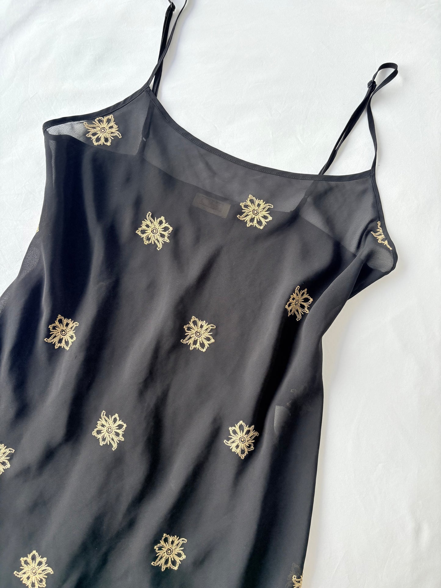 90’s Gold embroidered slip dress | Size 12