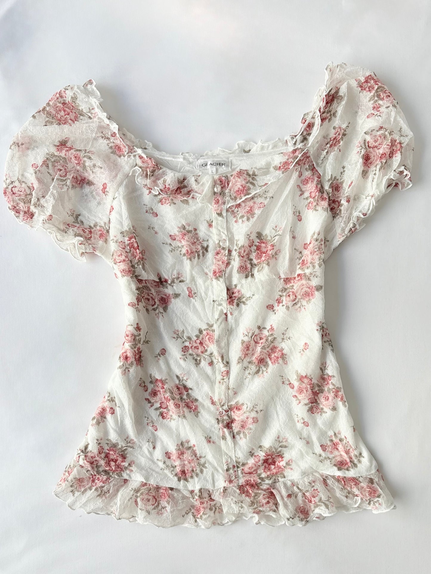 00’s Glacier puff sleeve floral top | Size 10