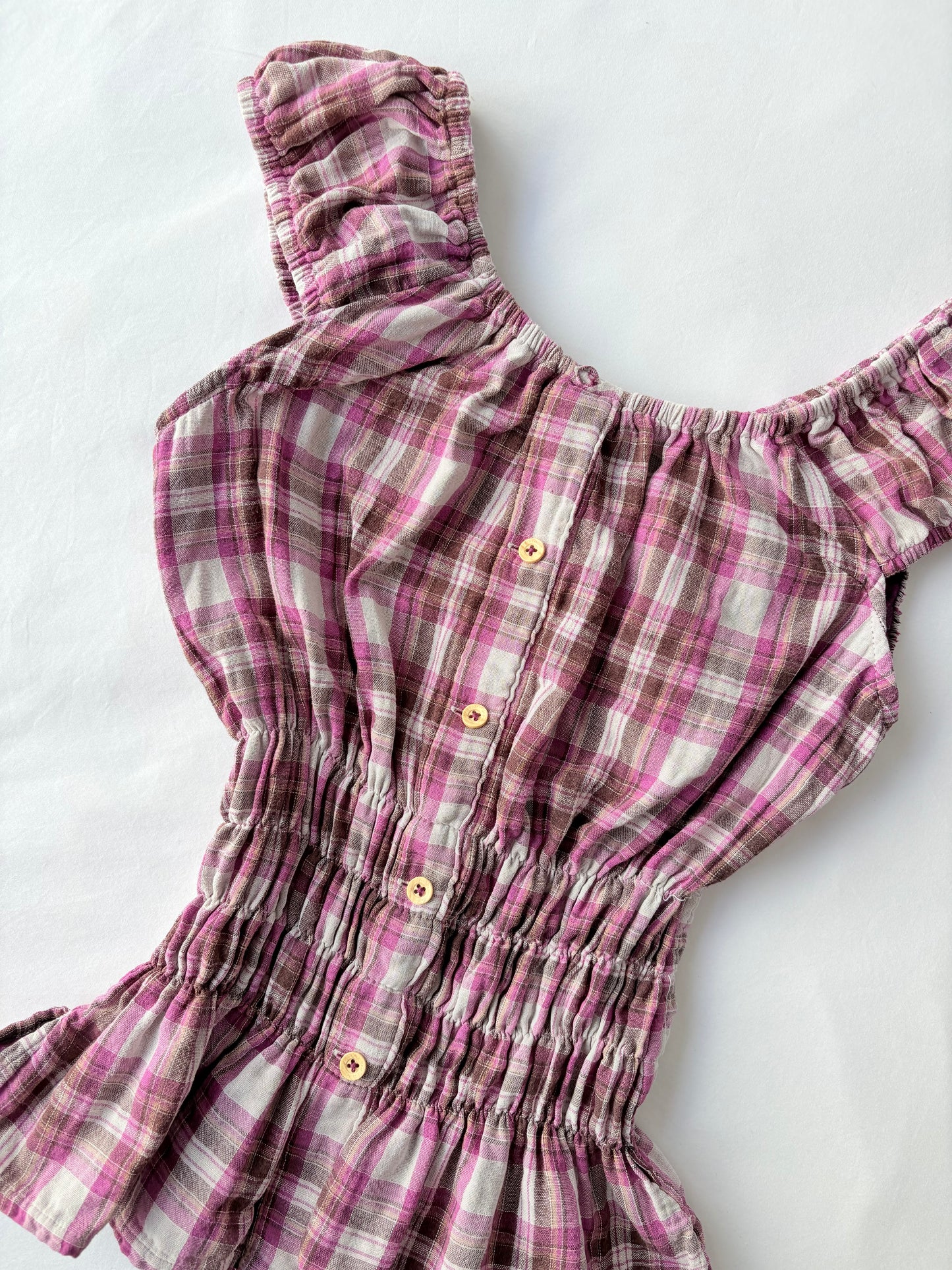 00’s Pink plaid milkmaid top | Size 10-12