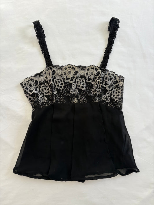 90’s Embroidered pleated cami | Size small