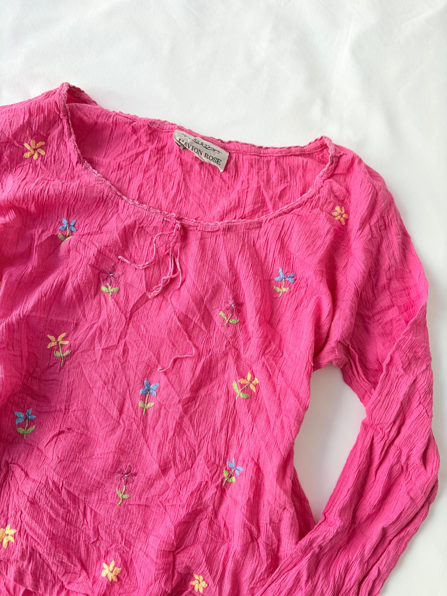 00’s Pink embroidered cotton top | Size large